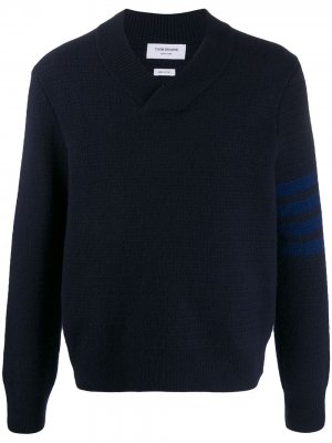 Пуловер с воротником-шалькой и полосками 4-Bar Thom Browne. Цвет: синий
