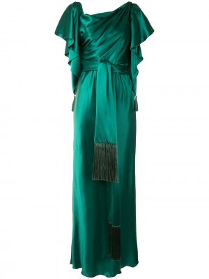 Длинное платье с рукавами-кейпом и поясом Dolce & Gabbana. Цвет: зеленый